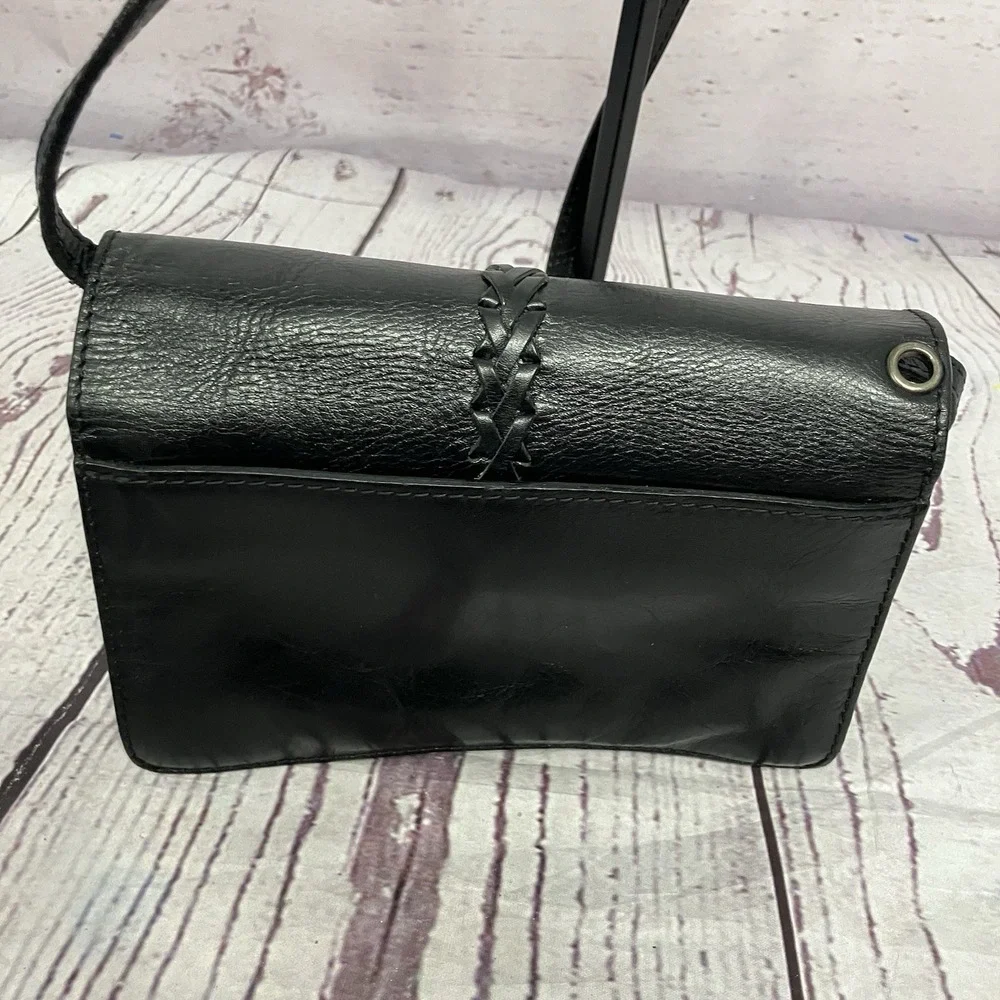 Patricia‎ Nash Black Leather Crossbody Bag Woven Strap Flap Purse Boho